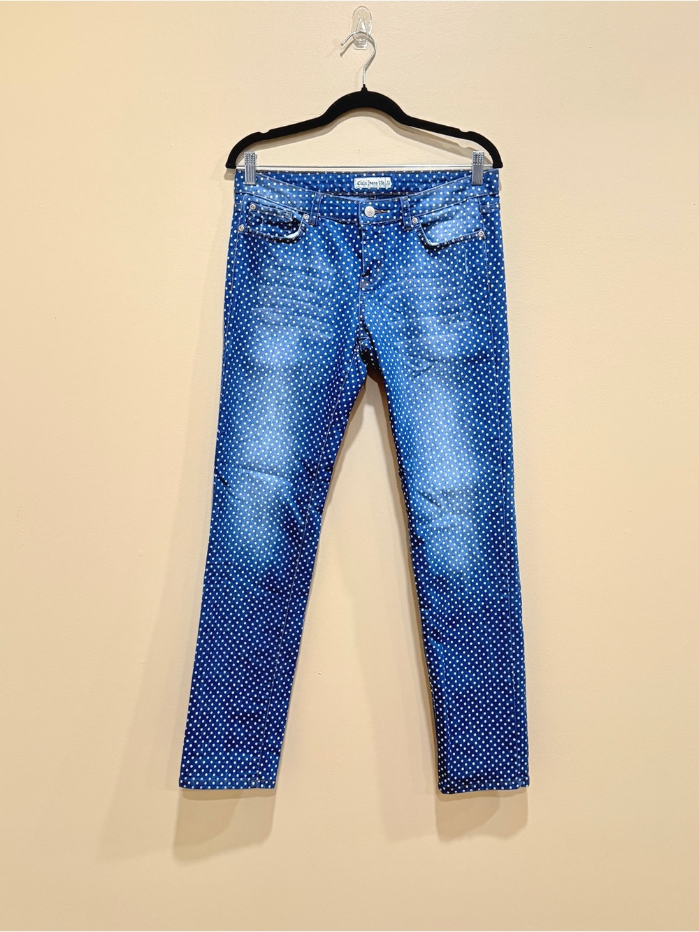 Cielo Jeans USA Faded Polka Dot Denim Distressed Skinny Jeans Size 13 (31)